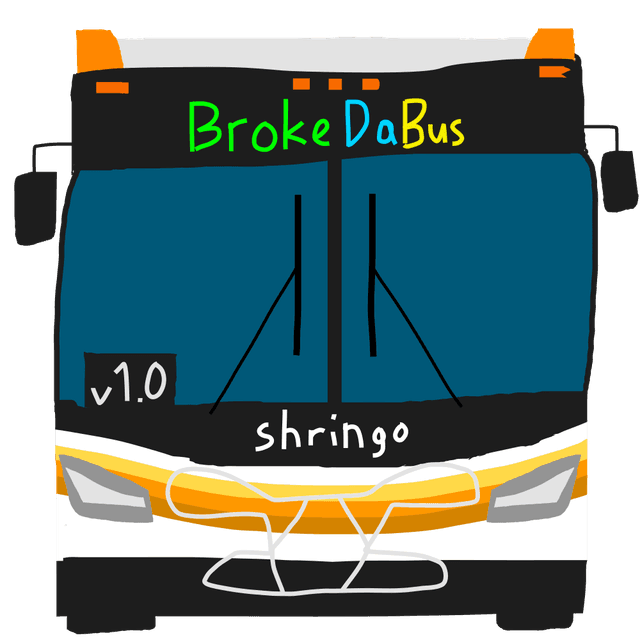 A picture of a bus with the headsign of the app name, and the author
